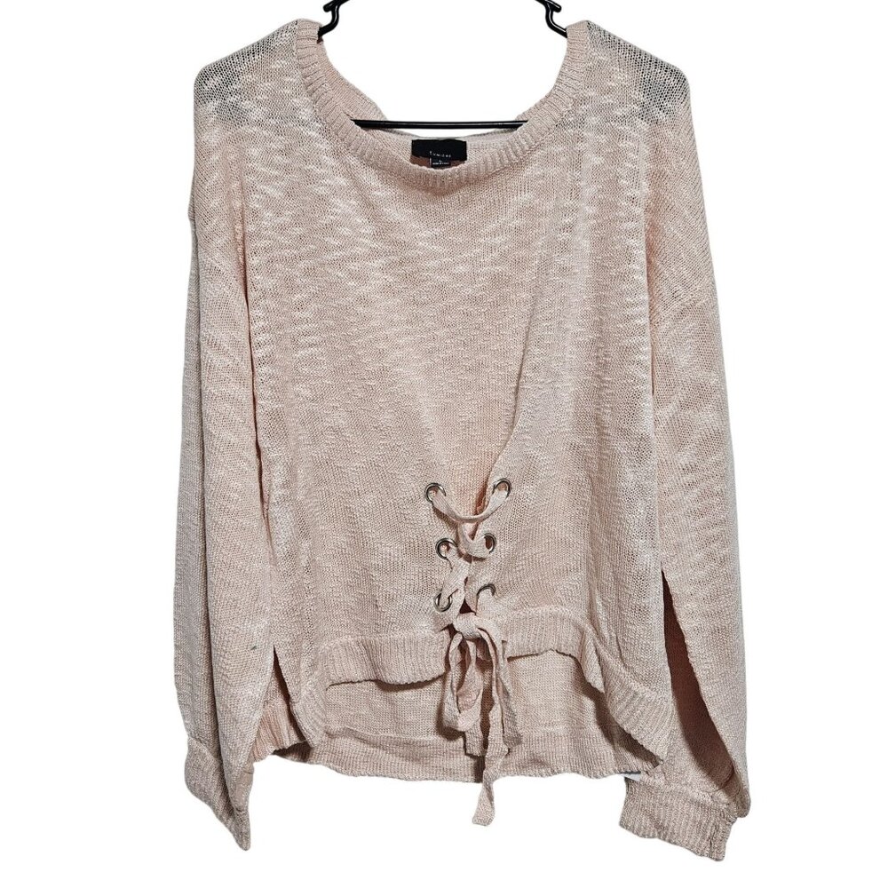 Lumière Light Pink Knit Sweater Womens Lace-Up Back Detail Pullover New